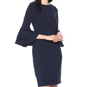 Calvin Klein Dress Sheath Bell Sleeve Crewneck 10